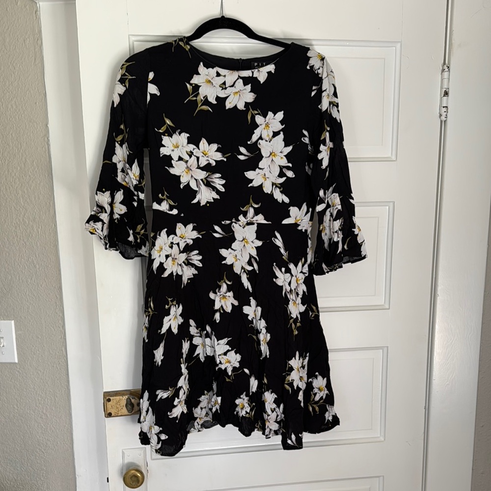 Floral Black and White Dress